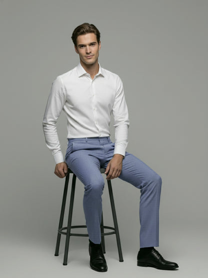 Celio* Men Blue Solid Slim Fit Poly-Blend Trousers