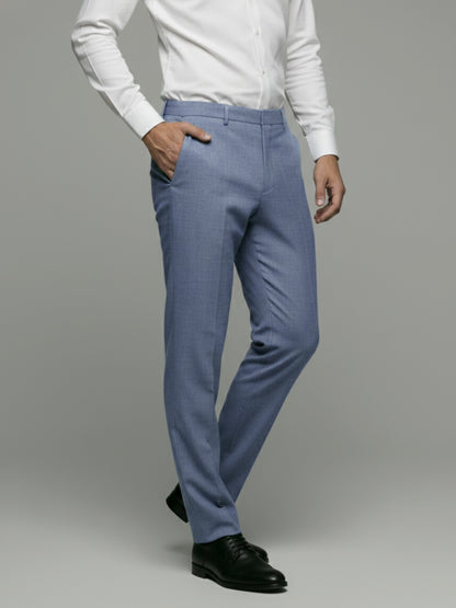 Celio* Men Blue Solid Slim Fit Poly-Blend Trousers