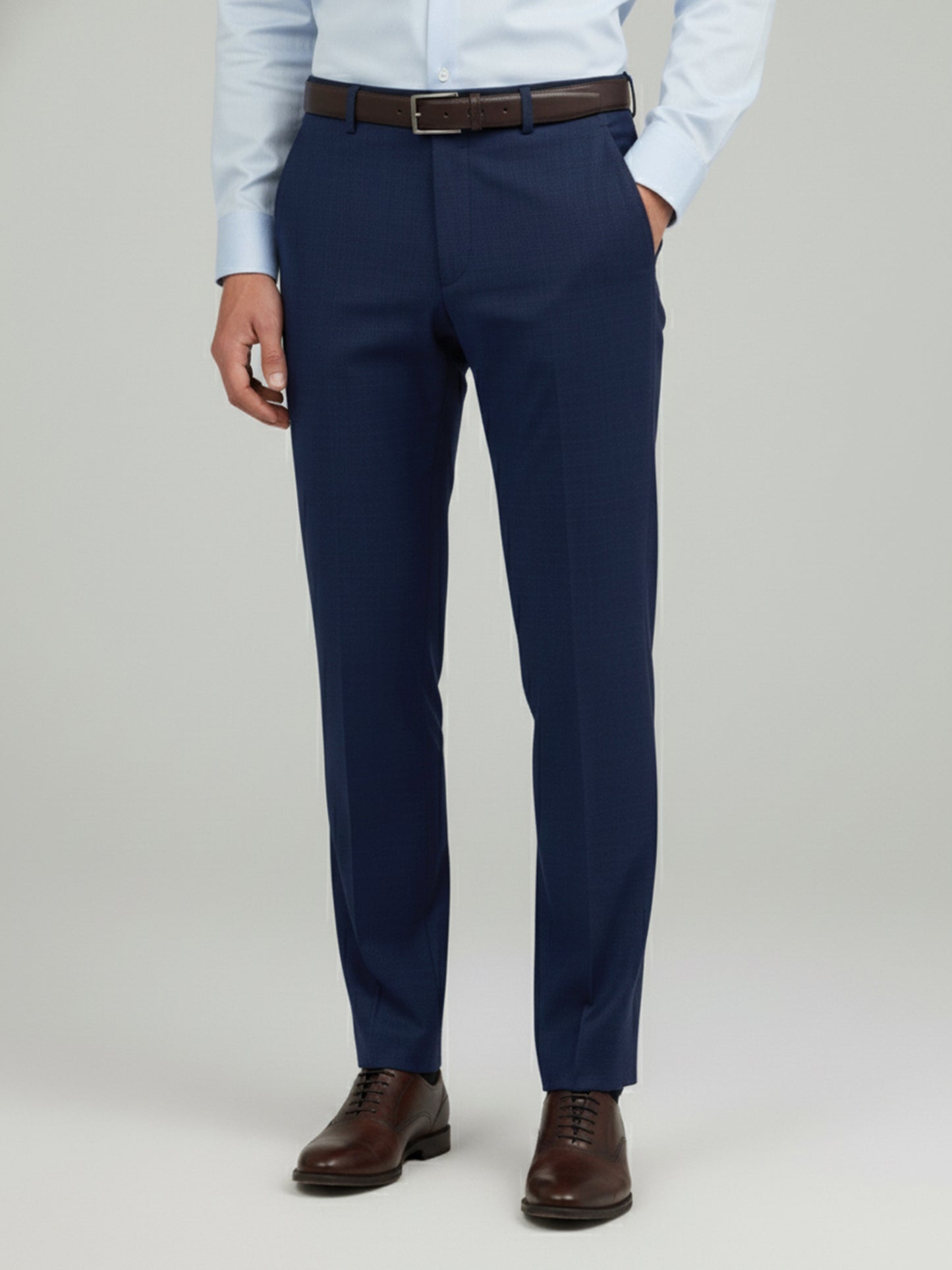Celio* Men Blue Solid Slim Fit Poly-Blend Trousers