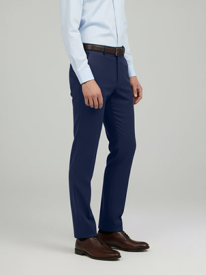 Celio* Men Blue Solid Slim Fit Poly-Blend Trousers