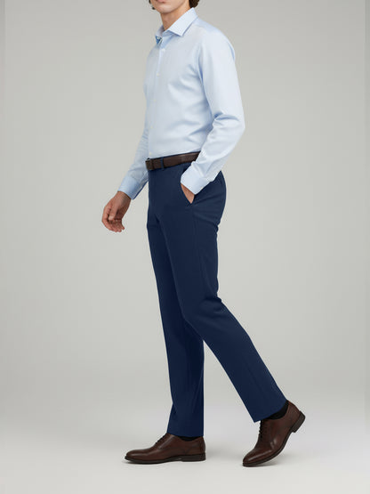 Celio* Men Blue Solid Slim Fit Poly-Blend Trousers