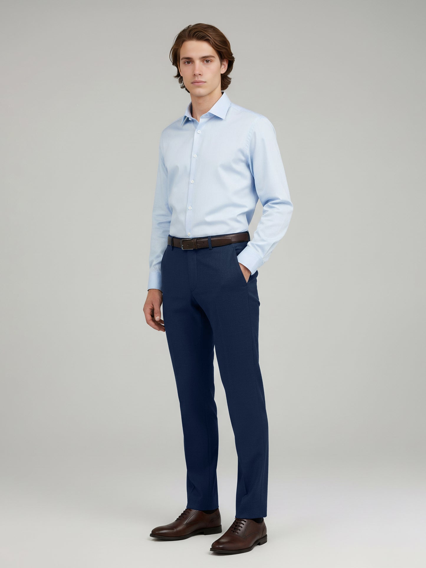 Celio* Men Blue Solid Slim Fit Poly-Blend Trousers
