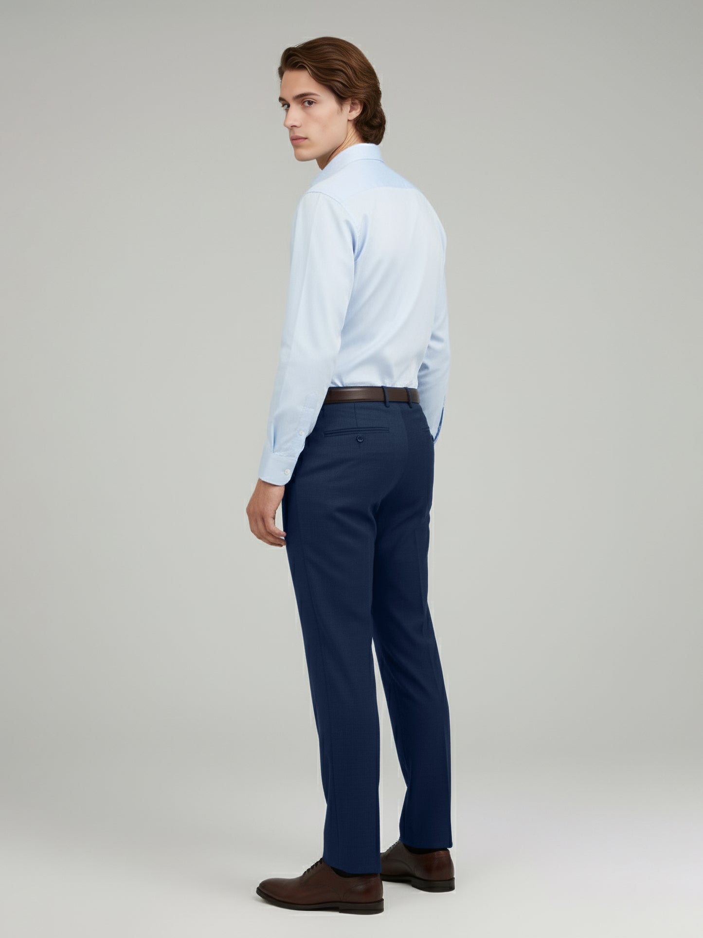 Celio* Men Blue Solid Slim Fit Poly-Blend Trousers