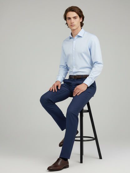 Celio* Men Blue Solid Slim Fit Poly-Blend Trousers