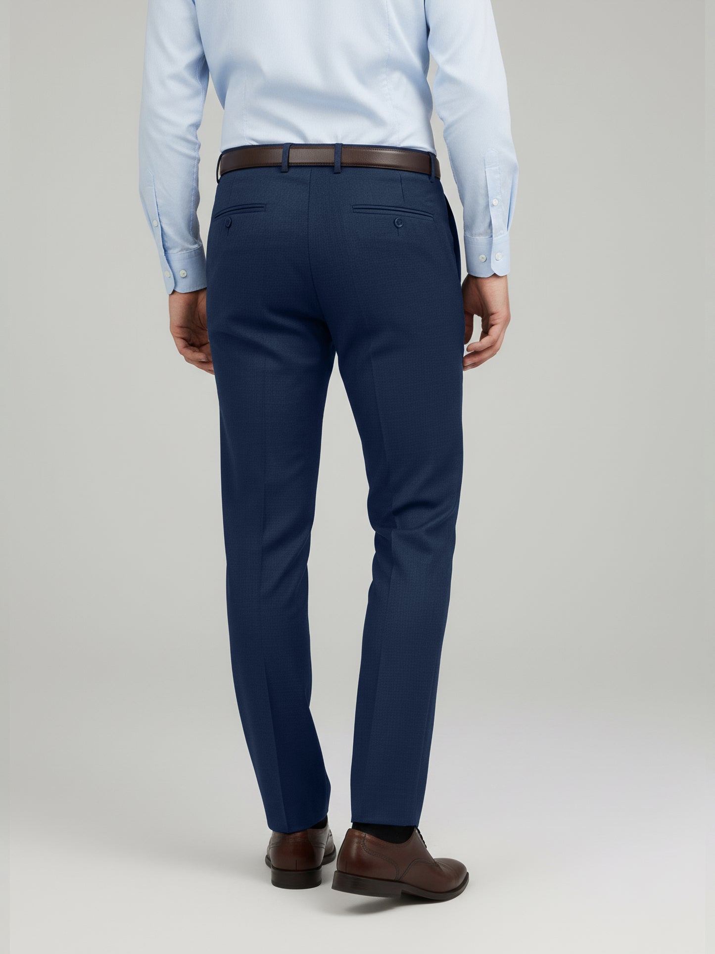 Celio* Men Blue Solid Slim Fit Poly-Blend Trousers