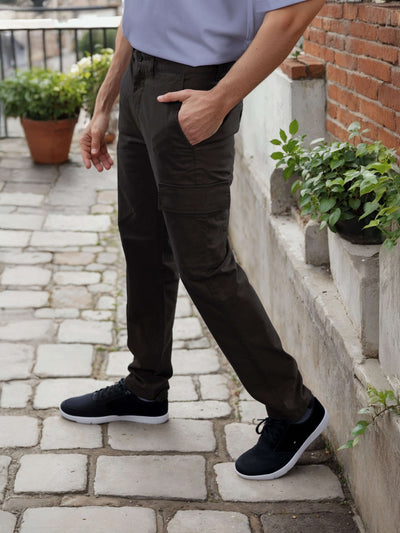 Celio Men Khaki Solid Slim Fit Cotton Trousers