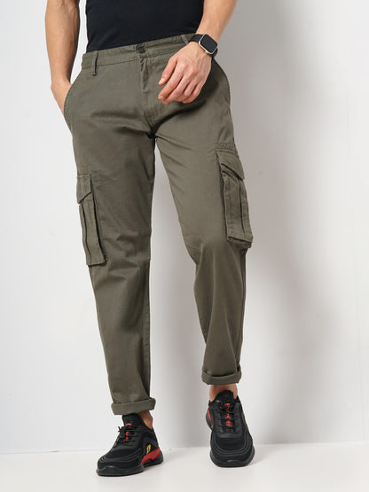 Celio Men Olive Solid Jogger Fit Cotton Trousers