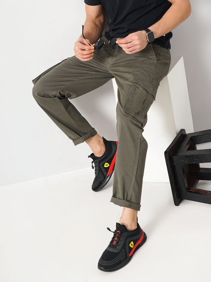Celio Men Olive Solid Jogger Fit Cotton Trousers