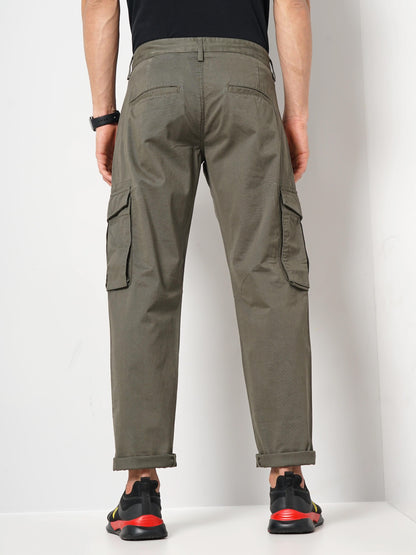 Celio Men Olive Solid Jogger Fit Cotton Trousers