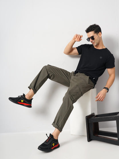 Celio Men Olive Solid Jogger Fit Cotton Trousers