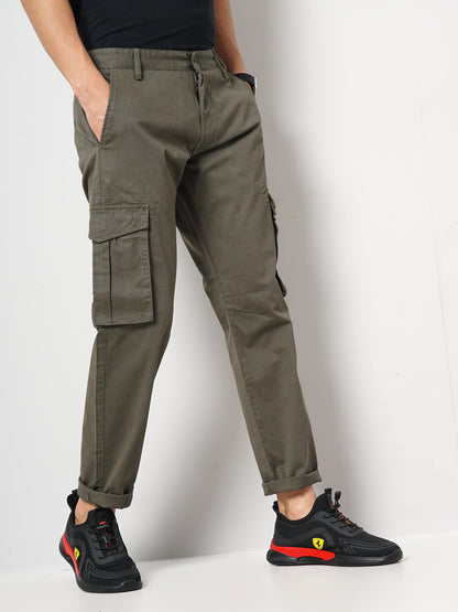 Celio Men Olive Solid Jogger Fit Cotton Trousers