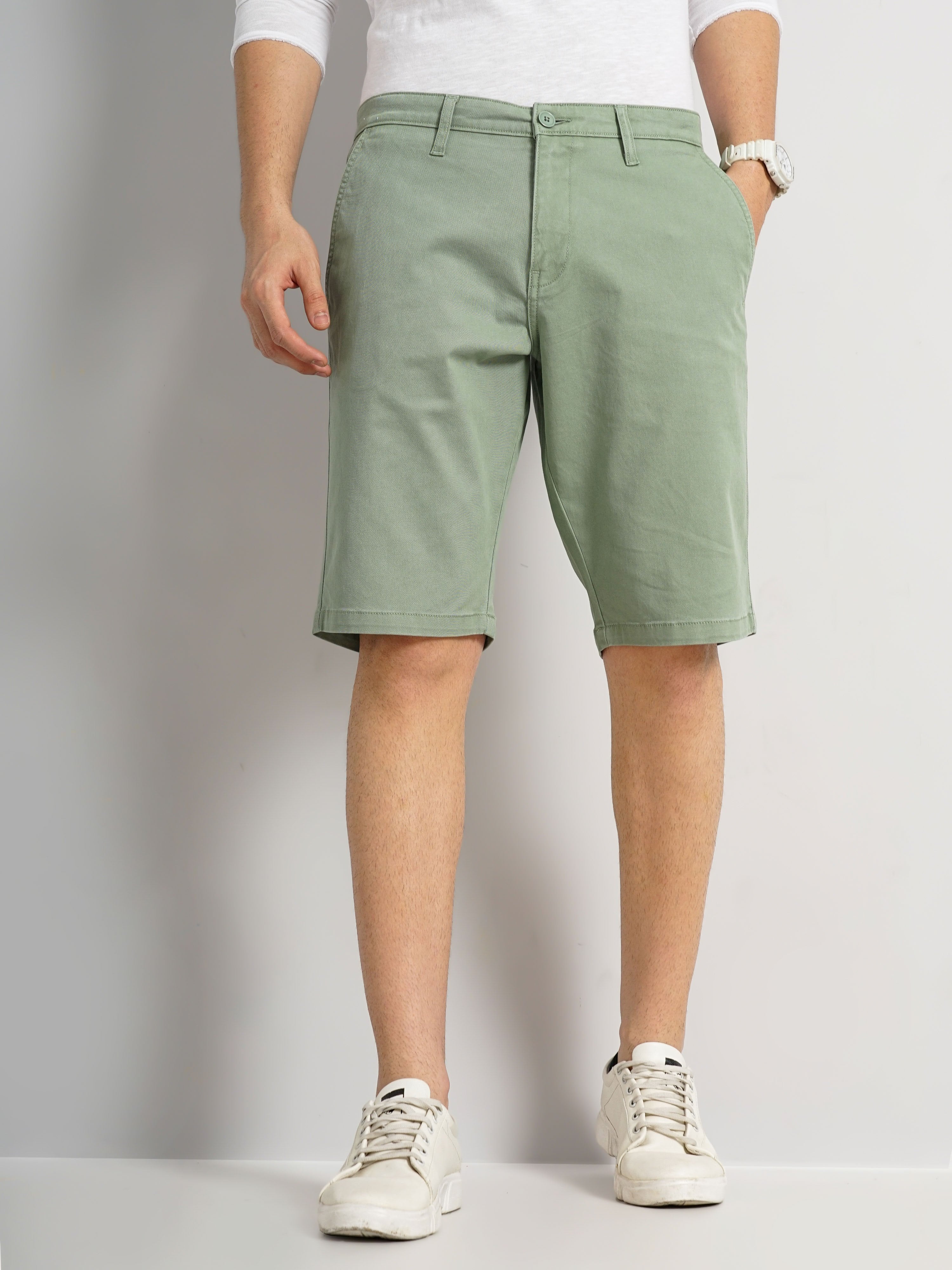 Celio Men Green Solid Regular Fit Cotton Shorts