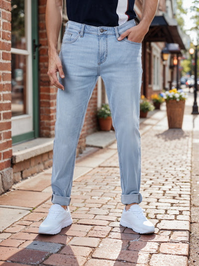 Celio* Cotton-Blend Skinny Fit Light Blue Jean