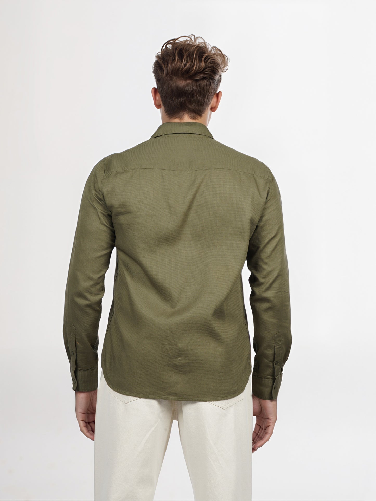 Celio* Men Olive Solid Regular Fit Cotton Shirt