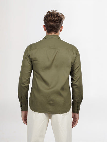 Celio* Men Olive Solid Regular Fit Cotton Shirt