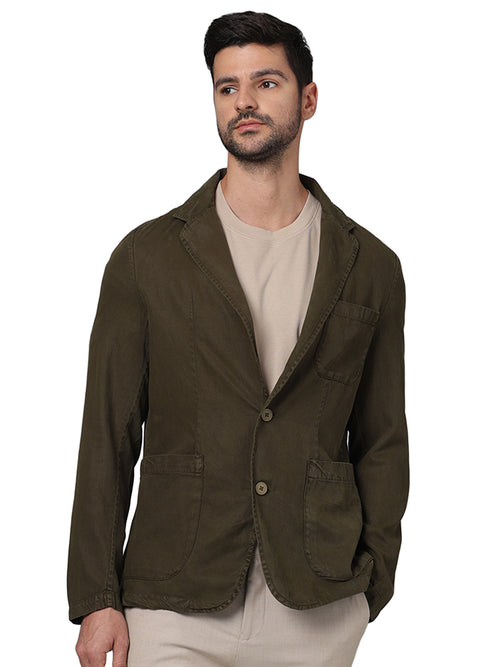 Buy Olive Cotton Solid Jacket For Men Online Celio