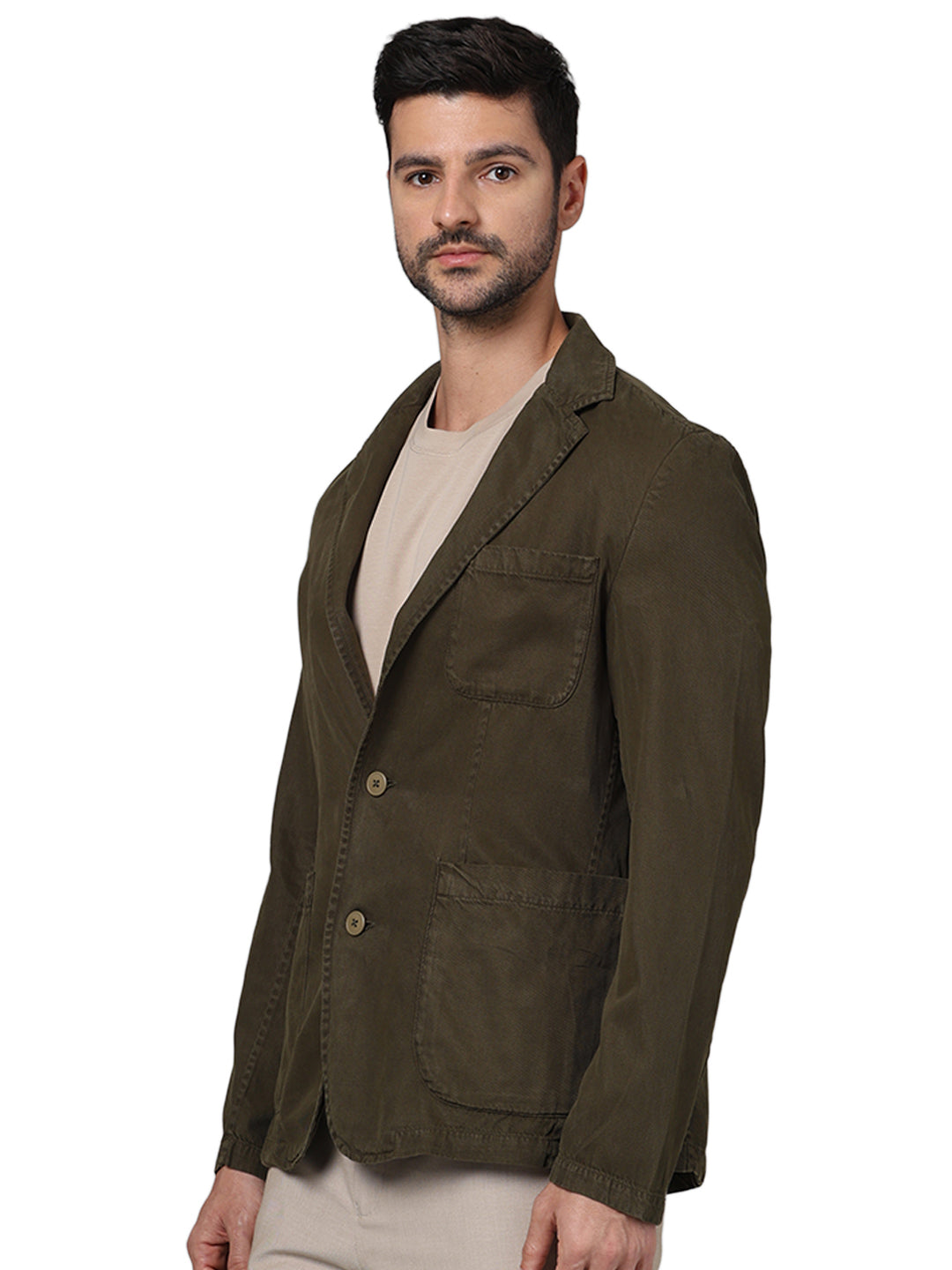 Olive Solid Cotton Jacket