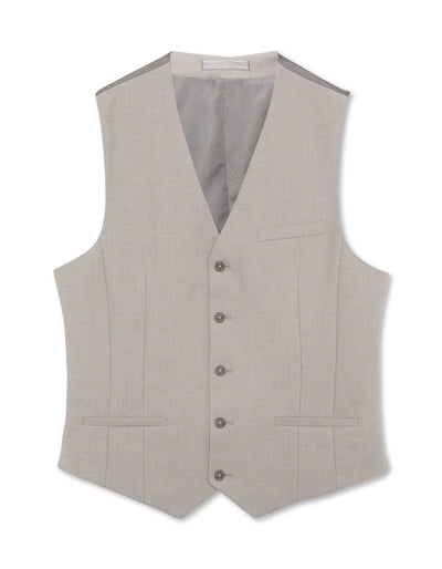 Slim Fit Poly-Viscose V-Neck Waistcoat - Beige