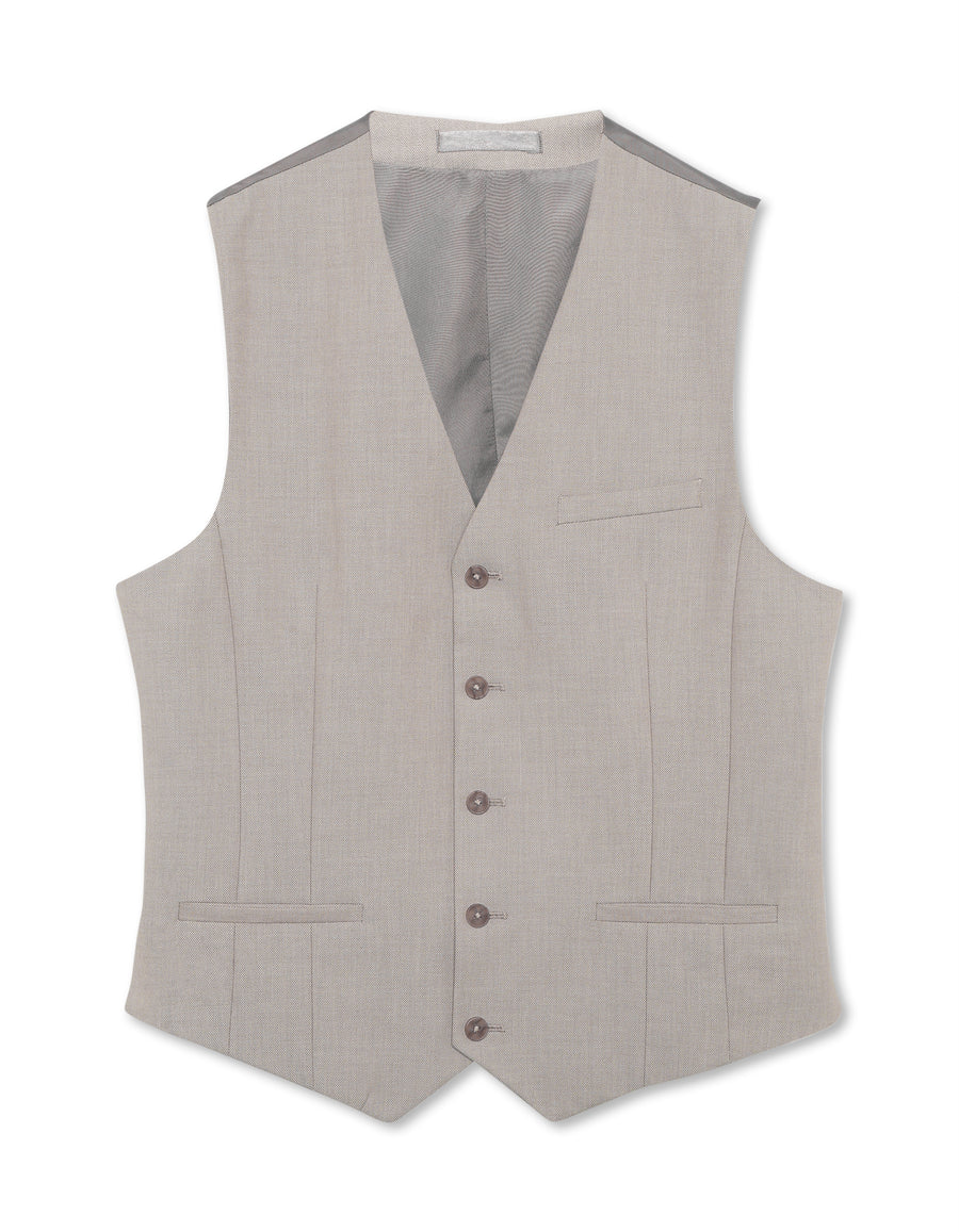Slim Fit Poly-Viscose V-Neck Waistcoat - Beige