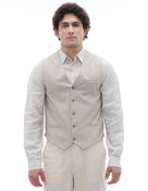 Slim Fit Poly-Viscose V-Neck Waistcoat - Beige