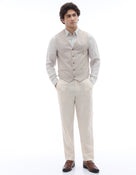 Slim Fit Poly-Viscose V-Neck Waistcoat - Beige