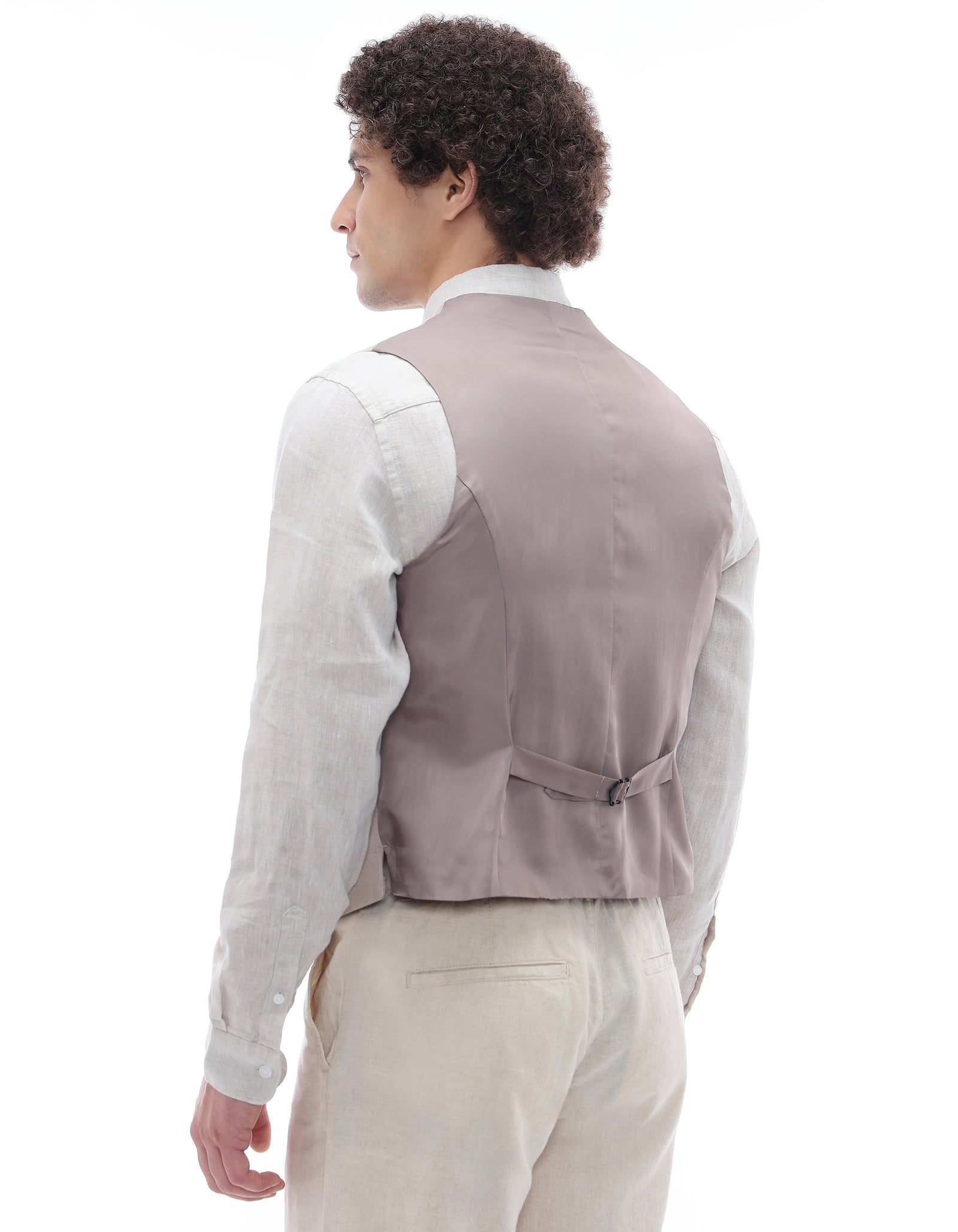 Slim Fit Poly-Viscose V-Neck Waistcoat - Beige