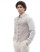 Slim Fit Poly-Viscose V-Neck Waistcoat - Beige