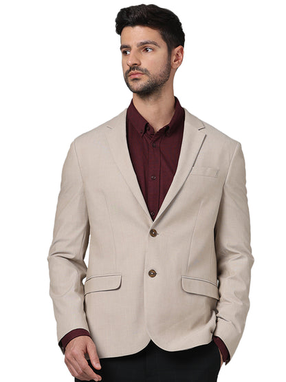 Beige Solid Polyester Blazer