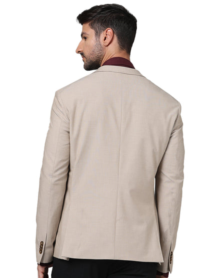 Beige Solid Polyester Blazer