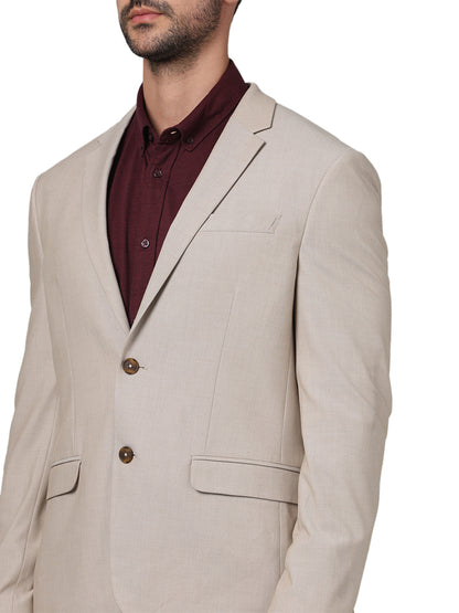 Beige Solid Polyester Blazer