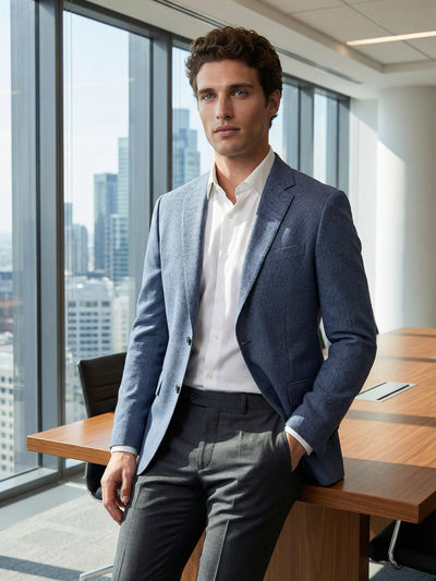 Celio* Men Blue Solid Regular Fit Poly-Blend Blazer