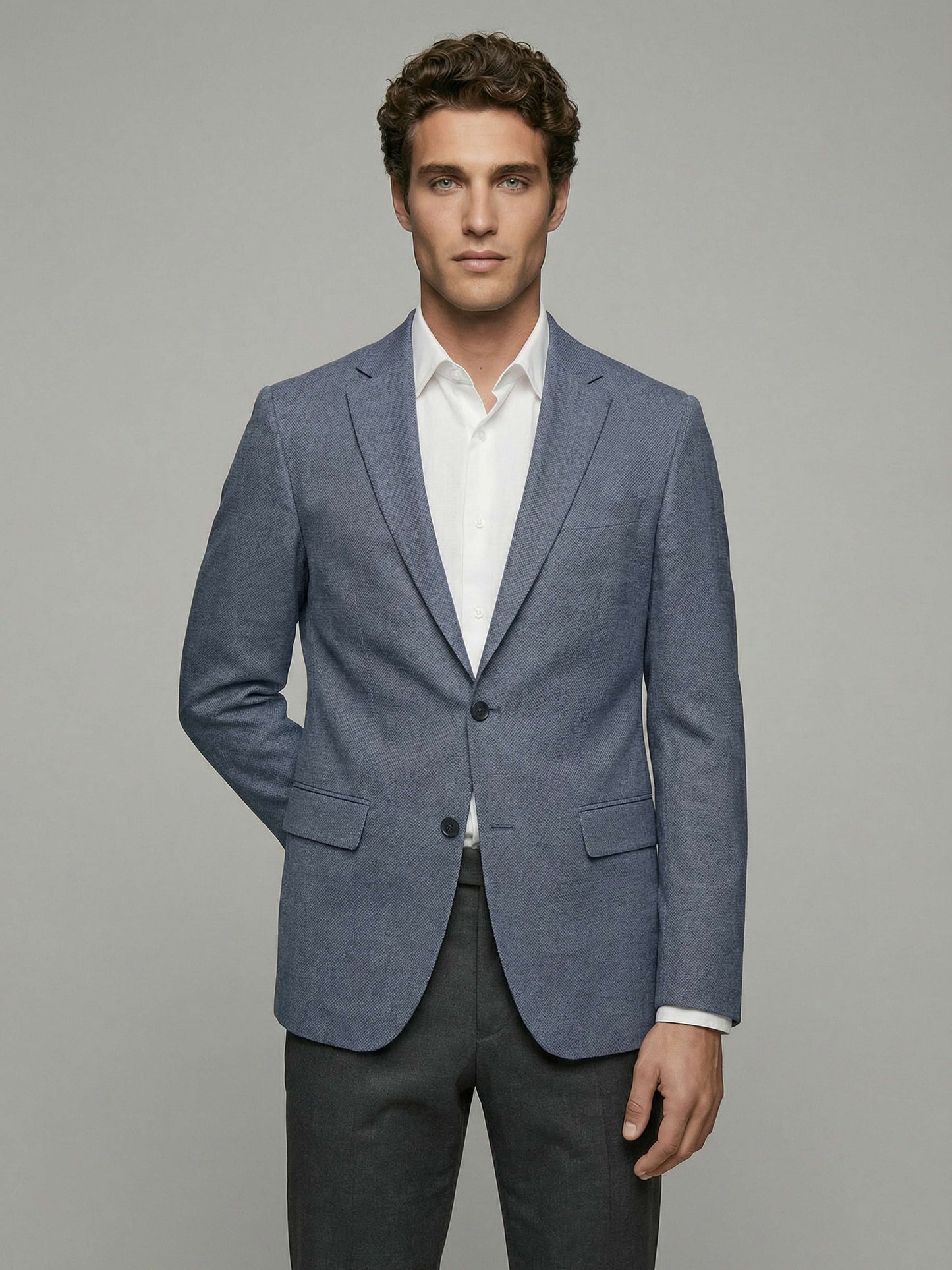 Celio* Men Blue Solid Regular Fit Poly-Blend Blazer