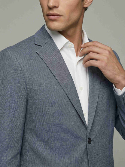 Celio* Men Blue Solid Regular Fit Poly-Blend Blazer