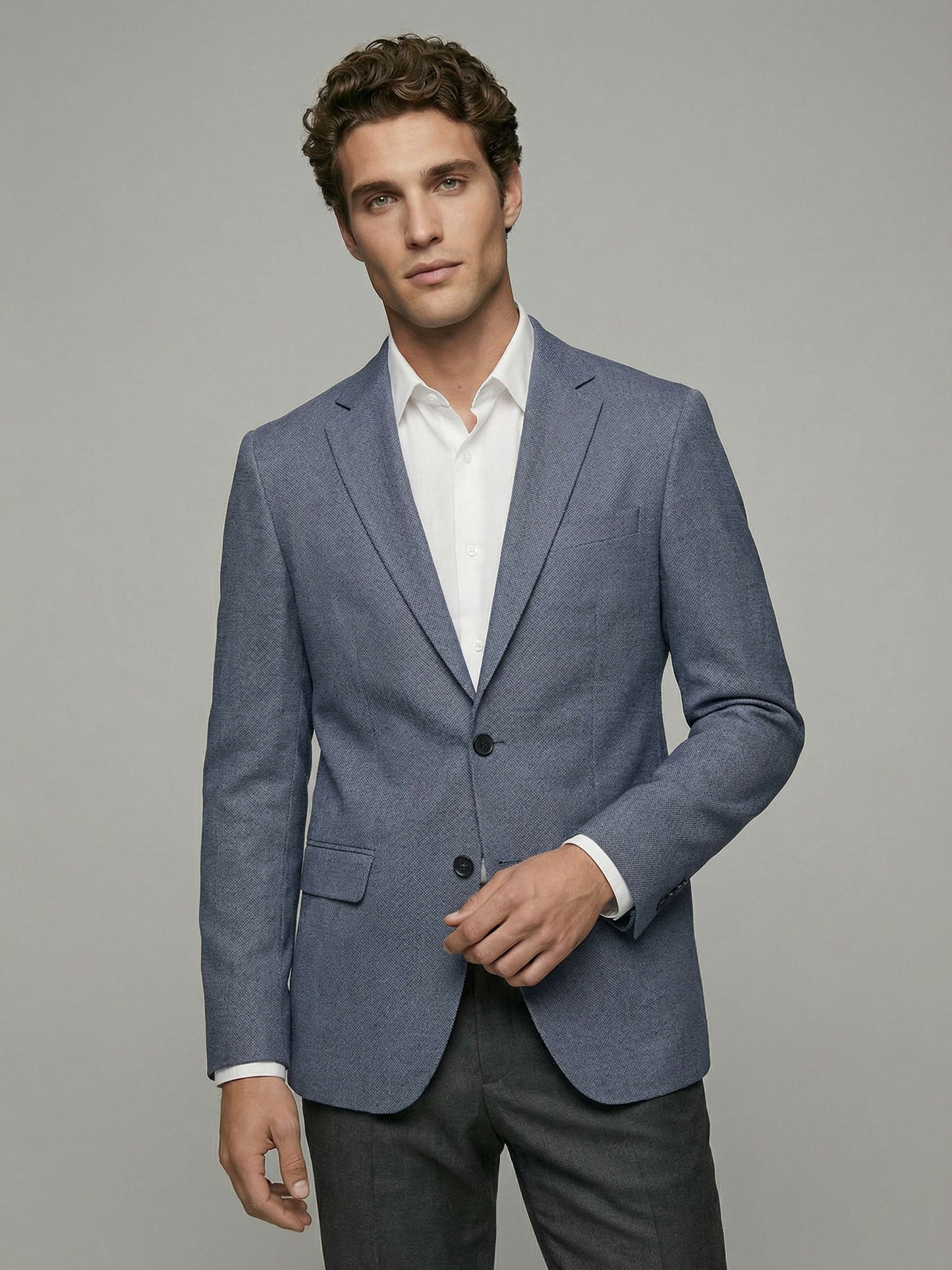 Celio* Men Blue Solid Regular Fit Poly-Blend Blazer