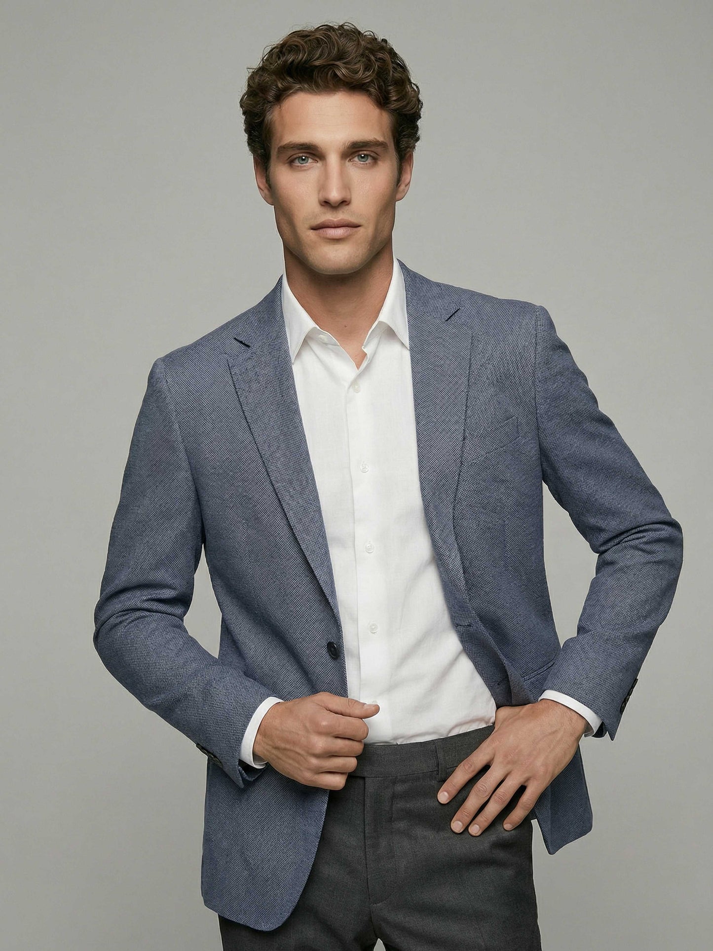 Celio* Men Blue Solid Regular Fit Poly-Blend Blazer