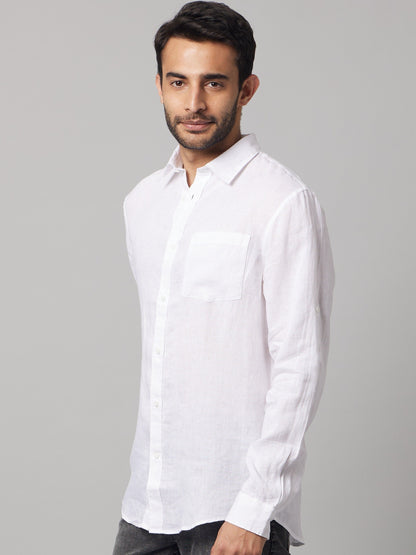 Celio* Men White Solid Regular Fit Linen Shirts