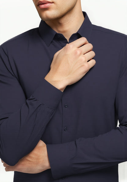 Celio* Men Navy Blue Solid Regular Fit Cotton Shirt