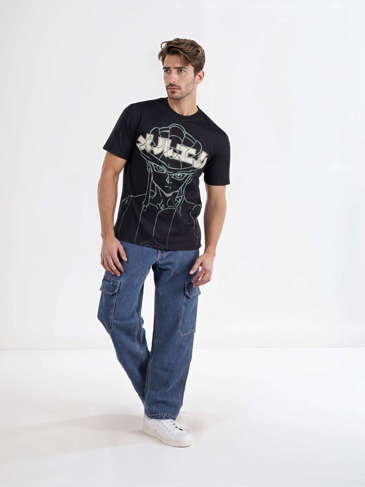 Celio* Hunter Black Printed Cotton T-Shirt
