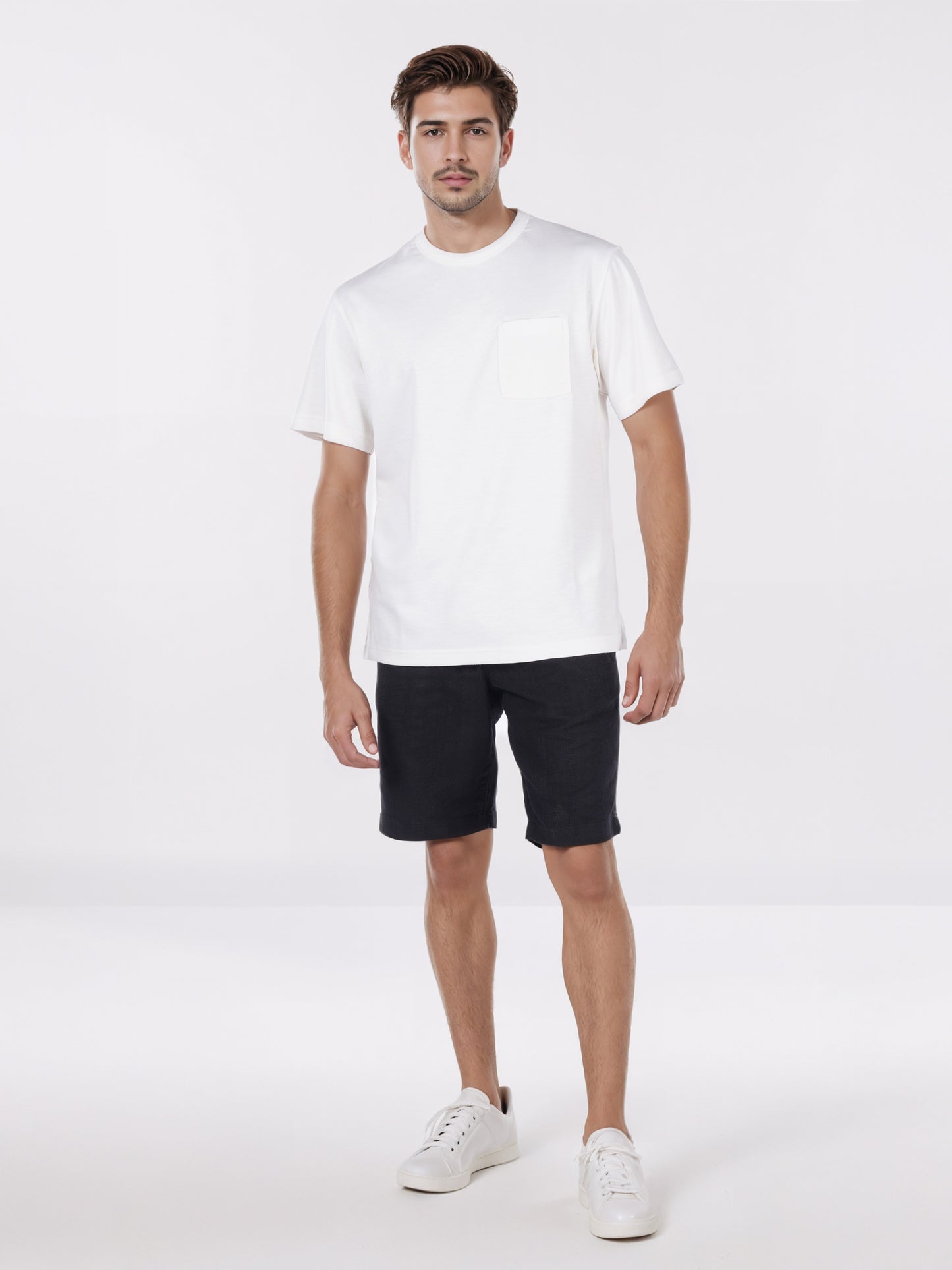 Celio* Men Cream Solid Boxy Fit Cotton-Blend T-Shirts