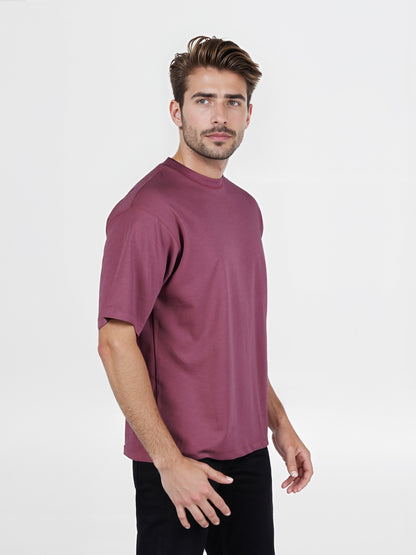 Celio* Solid Regular Fit Poly-Cotton Purple T-Shirt