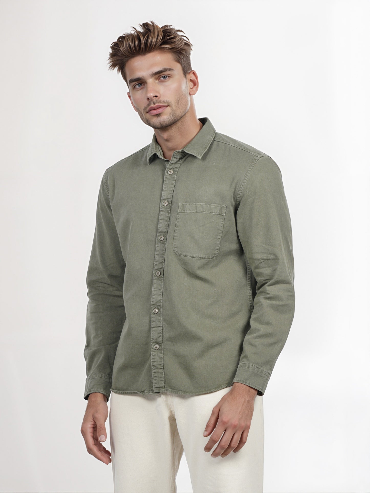 Celio* Men Green Solid Regular Fit Cotton Shirt
