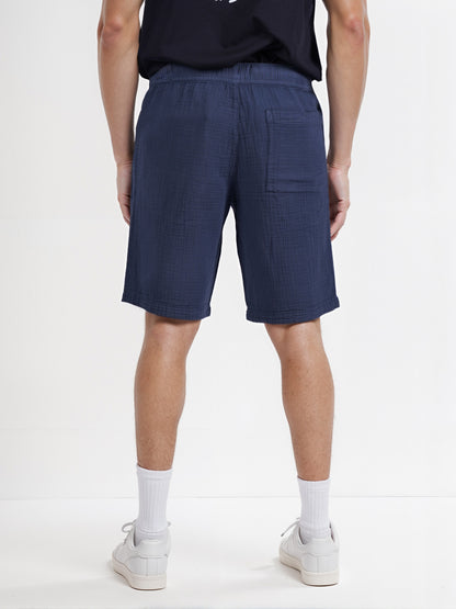 Celio* Men Navy Blue Solid Regular Fit Cotton Shorts