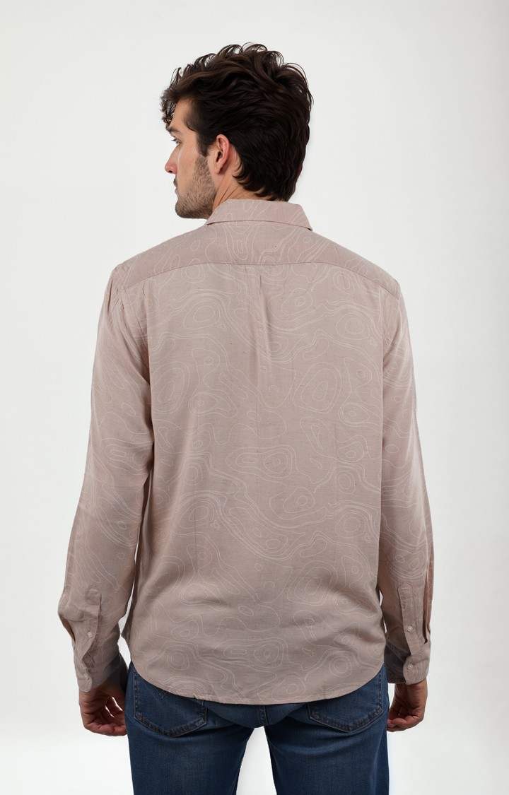 Celio* Printed Regular Fit Linen Pink Shirt