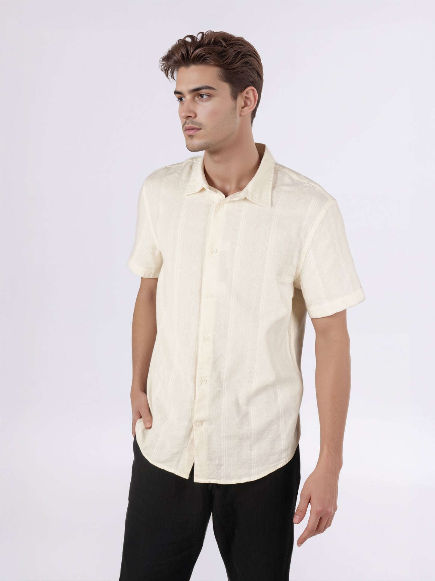 Celio* Men Beige Solid Regular Fit Cotton Shirts