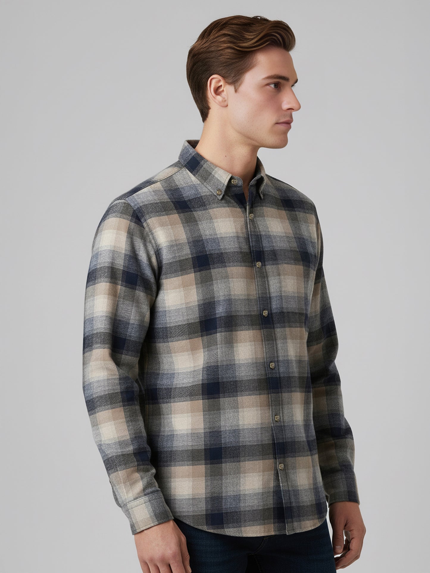 Celio* Men Beige Checked Regular Fit Cotton Shirts