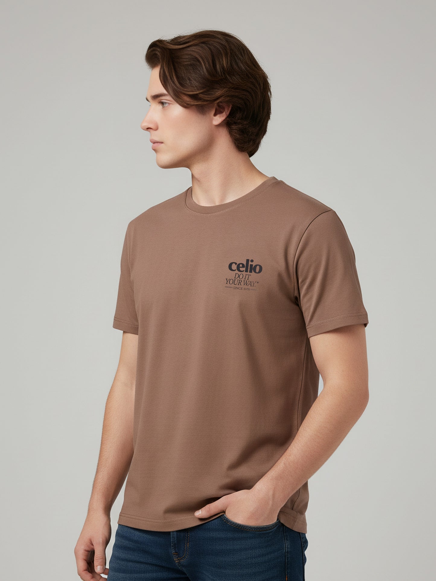 Celio* Men Brown Printed Regular Fit Cotton T-Shirts