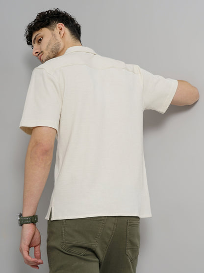 Beige Solid Cotton Shirt