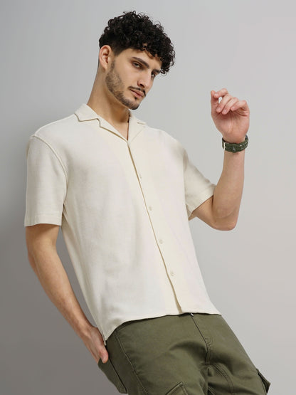 Beige Solid Cotton Shirt