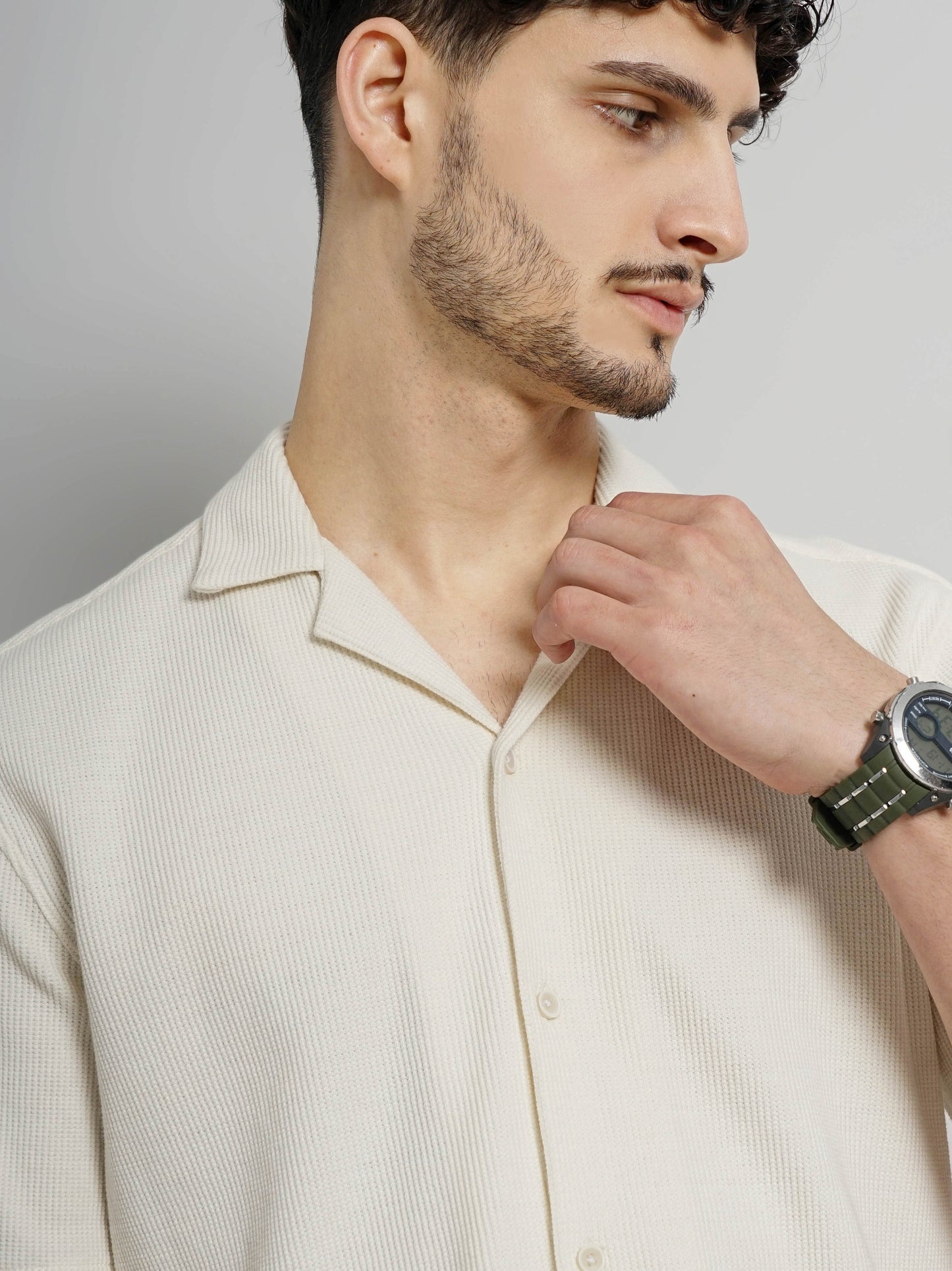 Beige Solid Cotton Shirt