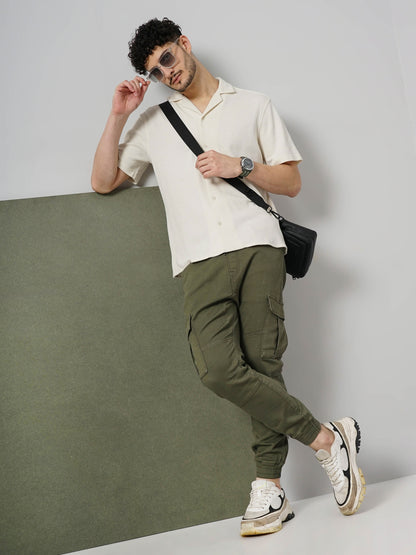 Beige Solid Cotton Shirt